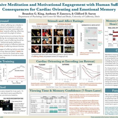 Intensive Meditation and Motivational Engagement with Human Suffering: Consequences for Cardiac Orienting and Emotional Memory
<br /><br />Brandon King, Graduate Student, University of California, Davis